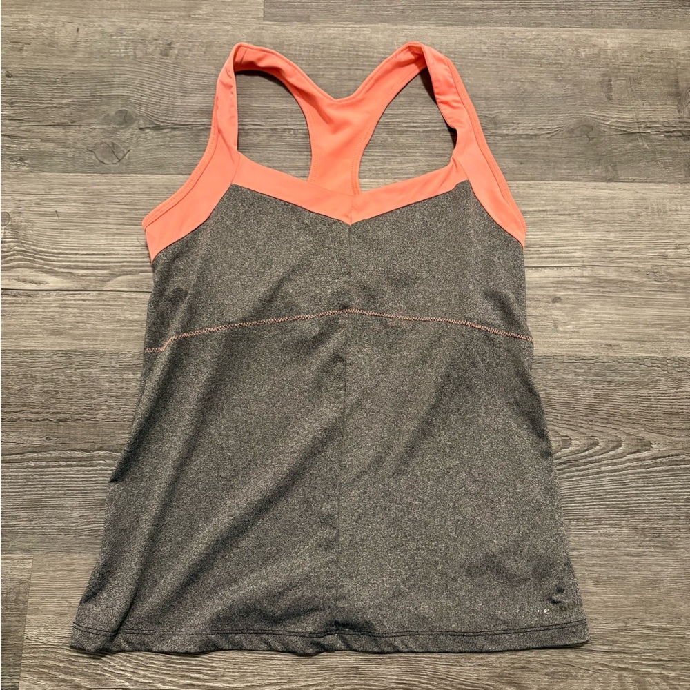 New Balance Gray and Coral Racerback Tank.
Women size M